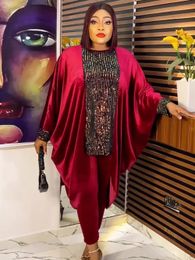 Taille Plus Vêtements africains pour femmes Ankara Dashiki 2 PCS Set Sequin Tenues 2024 Automne Fashion Velvet Tops Pantal