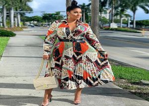 Plus size African kleding vrouwen zomer maxi jurk vintage riem print lange mouw boubou africa femme vestidos 2205266262742