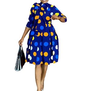 Grande taille robes africaines pour femmes 2021 Dot imprimer Dashiki Design Bazin robe mi-longue dame afrique vêtements plissés Ethnic243e