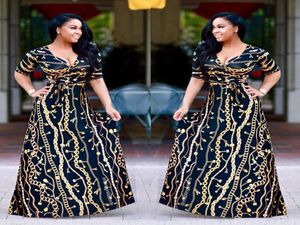 Plus size Afrikaanse mode ontworpen traditionele maxi jurk herfst vrouwen vintage kettingprint lange jurk sexy elegante feestjurken3818143