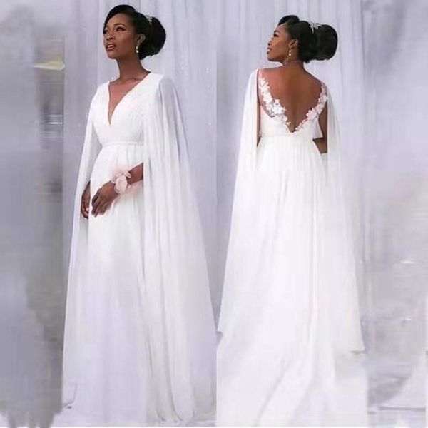 Plus la taille africaine satin une ligne dentelle robes de mariée col en V profond manches longues plis plus la taille robe de mariée robes de mariée robes de noiva
