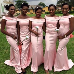 Plus Size Afrikanische Frauen Rosa Brautjungfernkleider Schulterfrei Lange Meerjungfrau Formelle Partykleider Trauzeugin Hochzeitsgastkleid