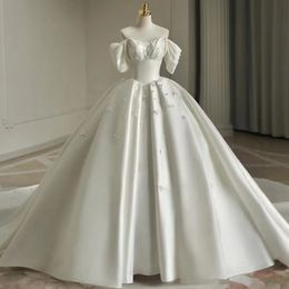 Plus size applique illusie back country jurk vlek op maat gemaakte ivoor luxe trouwjurken trein luxe prinses uit schouder bruidsjurk Arabische gewaden de marize