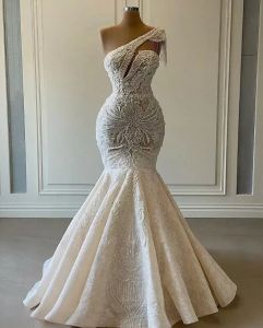 Grande taille arabe Aso Ebi luxueux dentelle perlée robe de mariée une épaule sirène robes de mariée robes de mariée Vintage