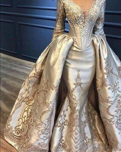 Plus la taille arabe Aso Ebi sirène robes de bal dentelle perlée col transparent soirée formelle deuxième réception robes robe ZJ2678884448