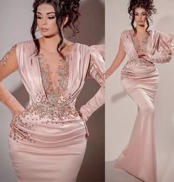 Plus size Arabische Aso Ebi Mermaid Sheer Neck Prom jurken kristallen kristallen kanten avond formeel feest tweede receptie bruidsmeisje jurken jurken