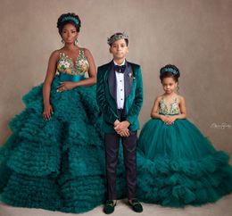 Plus size Arabische Aso Ebi Speciale link voor prom -jurken Mother Daughter 2 Boy's Tuxedo Dress Jurken 407