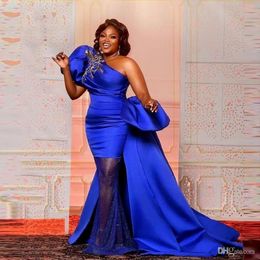 Plus taille arabe royal bleu sirène robes de soirée luxe one épaule cristal femelles formelles robes de soirée bc14250