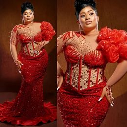 Plus taille aso ebi robes de bal rouge