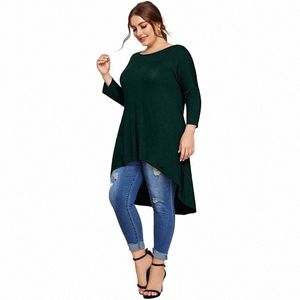 Plus Size Asymmetrische Lg Tunieken Vrouwen Kwarts Mouw Big Size Hi Lage Elegante Fi Top Zomer Lente Casual Blouse t-shirt H5eA #