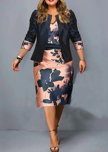 Grande taille automne mode imprimé deux pièces ensemble femmes à manches longues costume manteau enveloppé hanche robe crayon élégant deux pièces ensemble 240318