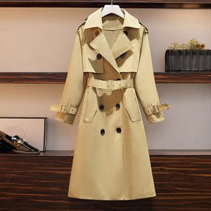 Plus Size Automne Trench Coat Femmes 4XL Casual Double Breasted Windbreaker Kaki Vêtements Avec Ceinture 201031