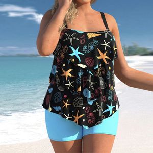 Plus Size Backless Swim Set Vrouwen Sexy Cascading Ruffle Jarretel Badmode Zomer Bikini Swimdress Cartoon Print Beachwear 240322