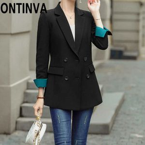 Grande taille Beige noir longues femmes Blazer automne automne mode bureau dames manteau veste d'extérieur avec poche 3XL 4XL 210527