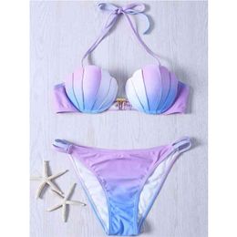 Plus Size Bikini Shell Bikinis Set Mermaid Beachwear Gradiënt Badmode Vrouwen Badpak Push Up Swim Suit Tie Dye Biquini Plavky 210629
