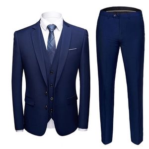 Plus la taille Blazer costume ensemble pour hommes affaires robe formelle 3 pièces ensemble mince mâle couleur unie pantalon droit manteau gilet costume mariage 220409