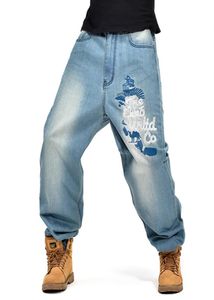 Plus size blauw losse jeans 2018 Cargo denim broek werkkleding borduurwerk designer merk baggy jeans broek