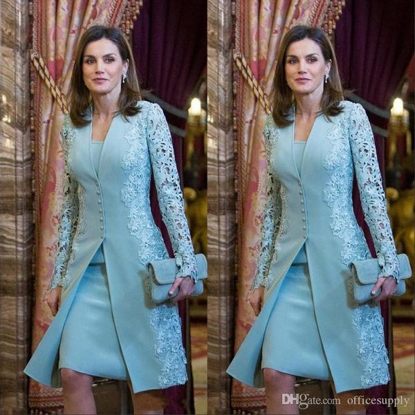 Plus la taille BlueTwo pièce mère de la mariée robes avec veste costumes à manches longues en dentelle arabe élégante robe de soirée formelle pour le mariage