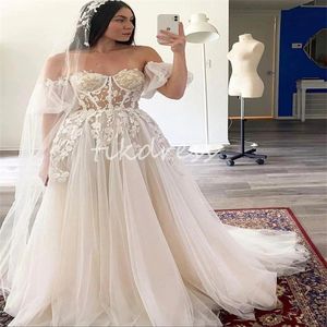 Plus taille robes de mariée bohémien 2024 chérie appliques en dentelle boho robe nuptiale