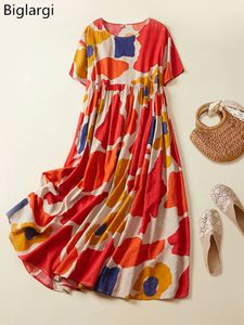 Grande taille Boho plage robe d'été florale femmes coton dames robes décontracté longue surdimensionné femme robe robes 240228