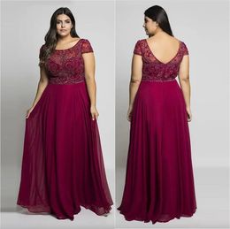 Plus size bury prom jurken pure juweel nek chiffon backless avondjurken a-line vloer lengte lange kralen formele jurk