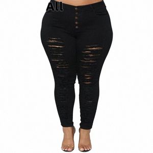 plus maat butt-up gescheurde skinny stretchy zwarte jeans 4XL straat groot formaat casual Lg denim potlood broek push-up slanke broek 25nq#