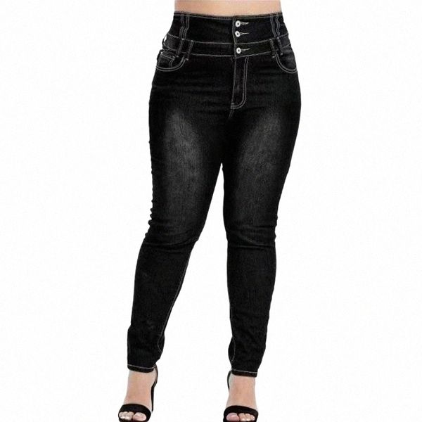 Plus Size Butt Up Skinny Noir Gris Lg Jeans 4XL 5XL Femmes Printemps Taille Haute Stretch Skinny Mince Denim Pantalon Lady Pantalon 00s9 #