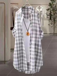 Plus size casual plaid chic punt met lange mouwen blouse vrouwen middele lengte Koreaanse stijl oversize winter streetwear kleding 240403