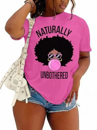 T-shirt décontracté de grande taille, T-shirt léger extensible à manches courtes et col rond pour femmes avec lettres imprimées de personnages de Carto U4w2 #