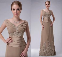 Vestido de talla grande de champán para madre de la novia, corte en A, mangas casquillo, gasa, encaje, cuentas, largo, elegante, vestidos de novio para boda, novedad