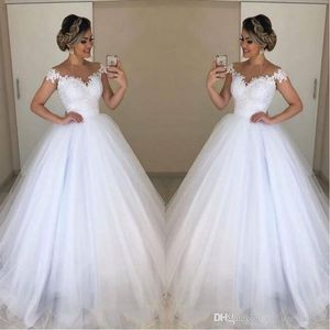 Plus taille de cou de bijou bon marché dentelle deux en robes de robe de bal appliquez des robes de robe de bal avec un train détachable robe de mariée