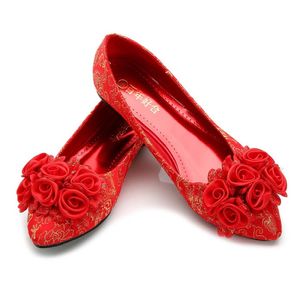 Grande taille chaussures de mariage rouge chinois talons hauts chaussures de mariée Cheongsam chaussures A02259L