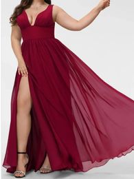 Plus size klassieke moeder van de bruid jurken aline vneck taillband chiffon jurk feest avondvestidos para mujer 2024 240418