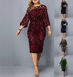 Plus Size Kleding Voor Vrouwen Midi Jurk Moeder Bruid Bruidegom Outfit Elegante Pailletten Bruiloft Cocktail Party Zomer 5XL 6XL 2204211714290