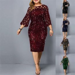 Ropa de talla grande para mujer vestido a media pierna traje de novio para madre novia elegante lentejuelas boda cóctel verano 5XL 6XL 220314214f