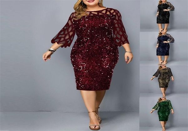 Ropa de talla grande para mujer, vestido a media pierna, traje para madre, novia y novio, elegante lentejuelas, fiesta de cóctel de boda, verano 5XL 6XL 2203149758698