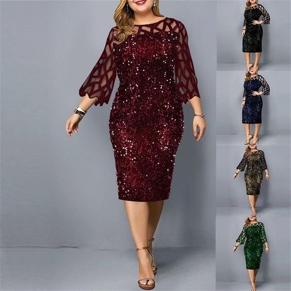 Vêtements grande taille pour femmes robe mi-longue mère mariée marié tenue élégante paillettes mariage Cocktail fête été 5XL 6XL 220314214f