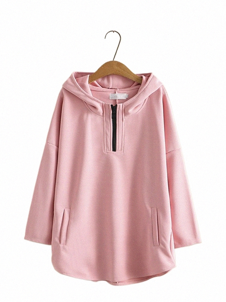 plus Size Clothing In Spring And Autumn Wear Solid Color Hooded Hoodie Zipper And Pocket Trim Fi Large Size Lg Sleeve Top f4lR#