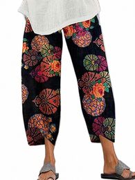 Pantalon en lin Cott grande taille, imprimé Floral, taille élastique, ample, longueur cheville, pantalons décontractés d'été, S1TA #