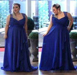 Tallas grandes por encargo Una línea de gasa Vestidos de baile Royal Blue Spaghetti Straps Vestidos de noche formales Vestidos de damas de honor Vestido de madres