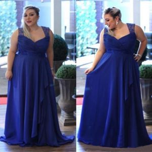 Plus size op maat gemaakt een lijn chiffon prom -jurken Royal Blue Spaghetti Braps formele avondjurken bruidsmeisjes jurken jurken Mothers 'DR 259J
