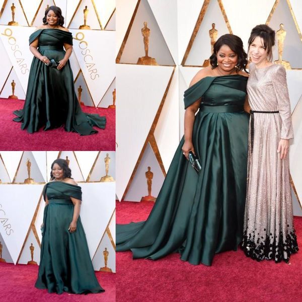 Plus la taille vert foncé Oscar une ligne robes de soirée plis hors épaule longueur de plancher robe de tapis rouge robes de piste robe formelle