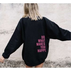 Plus Size Do What Makes You Happy Sweatshirt Hoodie Dames Cropped Letter Print Capuchon voor Dames Lente Losse zak Lange mouw Dames Street chic Pullovers