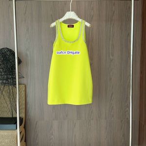 Plus size jurk Designer Dameshirt jurk G Letter Korte mouw rok Fluorescerende gele handgemaakte diamant Doubond Mouwloze Suspender Jurk 5571