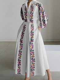 Robe de taille plus pour les femmes au cou coulle Aline plissée à imprimé floral à la colle une chemise de bouton Casual Elegant 34 Sleeve 240412