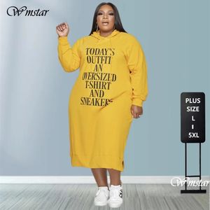 Robe de grande taille L-5xl sweat à capuche pour femme lettre imprimer tenue décontractée ample poches vêtements d'hiver robes Maxi vente en gros goutte 240129