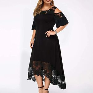 Robe de grande taille L5XL dentelle maille Sexy élégant Midi fête épaules nues dames robes lâche Hellow femmes vêtements Vestido 240327