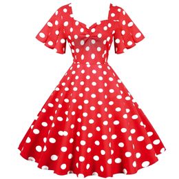 Robe d'été grande taille Vintage des années 50 et 60, rétro, à pois, robe de soirée Rockabilly, élégante, manches papillon, balançoire, robe d'été, 2023, 231009