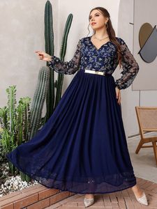 Plus size jurken maxi jurken 2023 lente herfst formele luxe chic elegante lange mouw print turkish avond feestkleding 230504