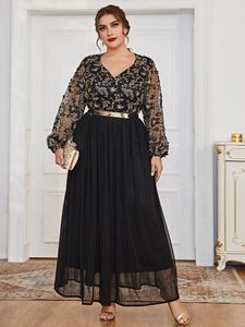 Plus maat Dress Grootte Maxi -jurken 2023 Spring herfst Formele luxe chic elegante prent met lange mouwen Turks avondfeest 230504